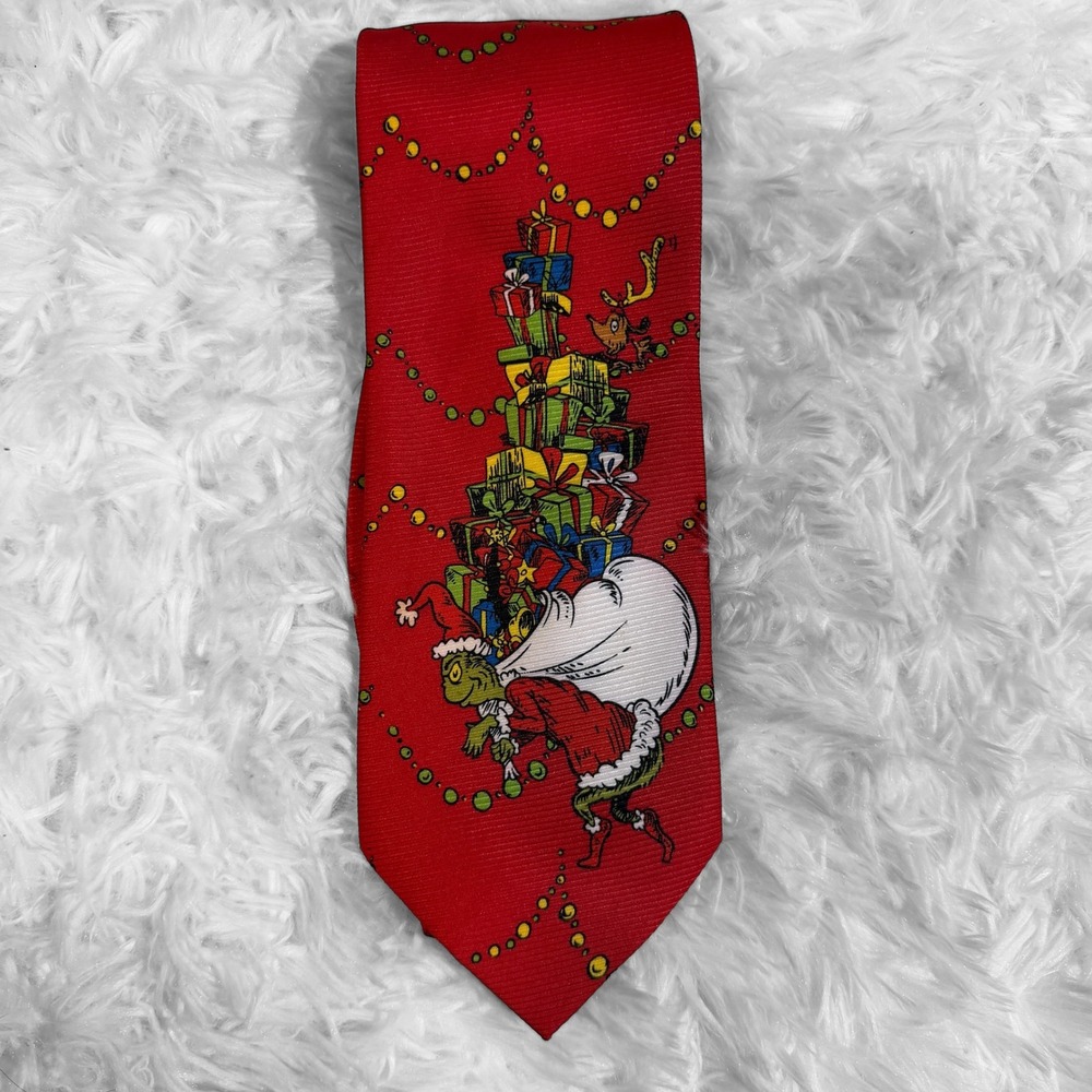 Dr. Seuss The Grinch Mens 59" Red Christmas Holiday Necktie